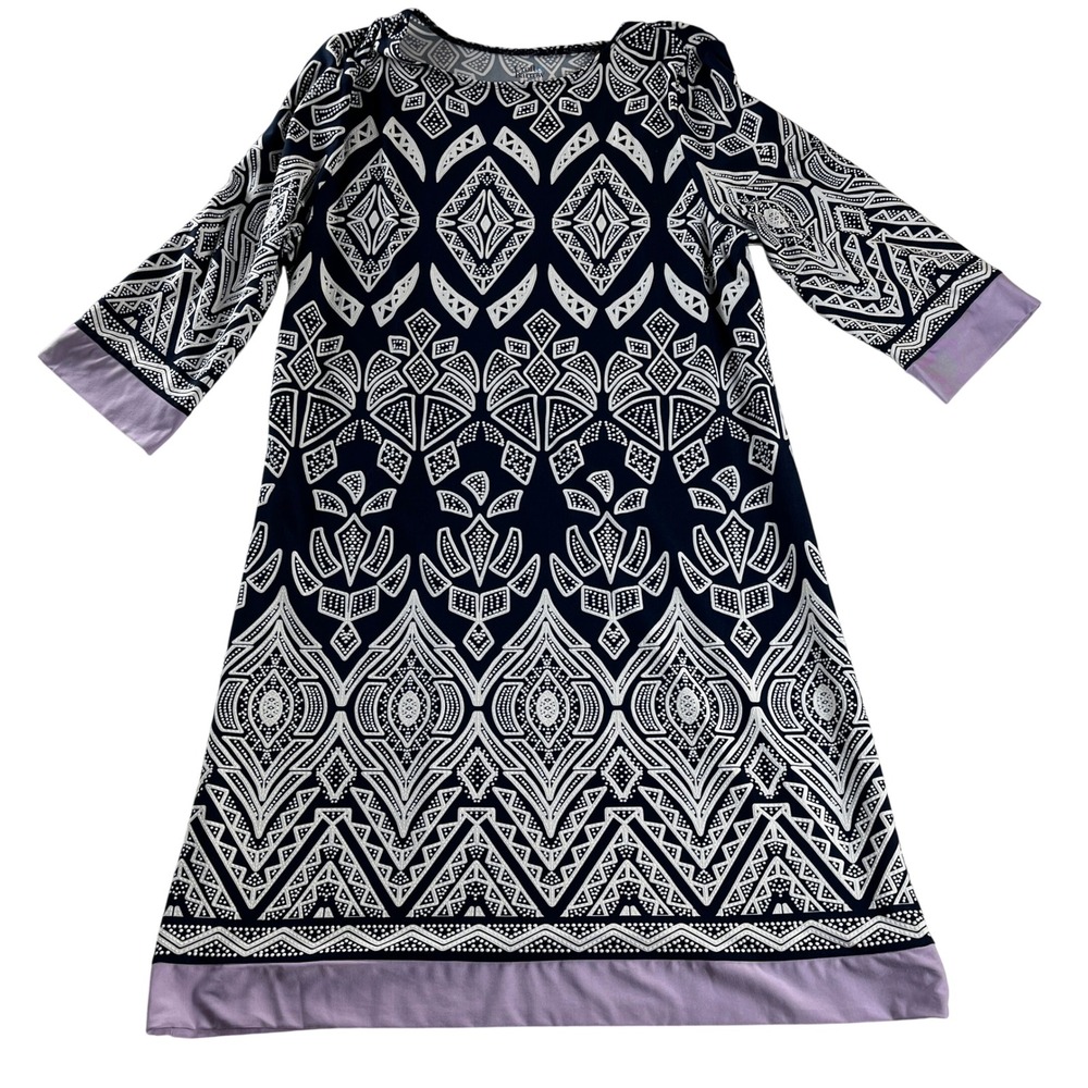 Croft & Barrow Geometric Shift Dress XXL Stretch Knit 3/4 Sleeve Boho Casual - Picture 2 of 7